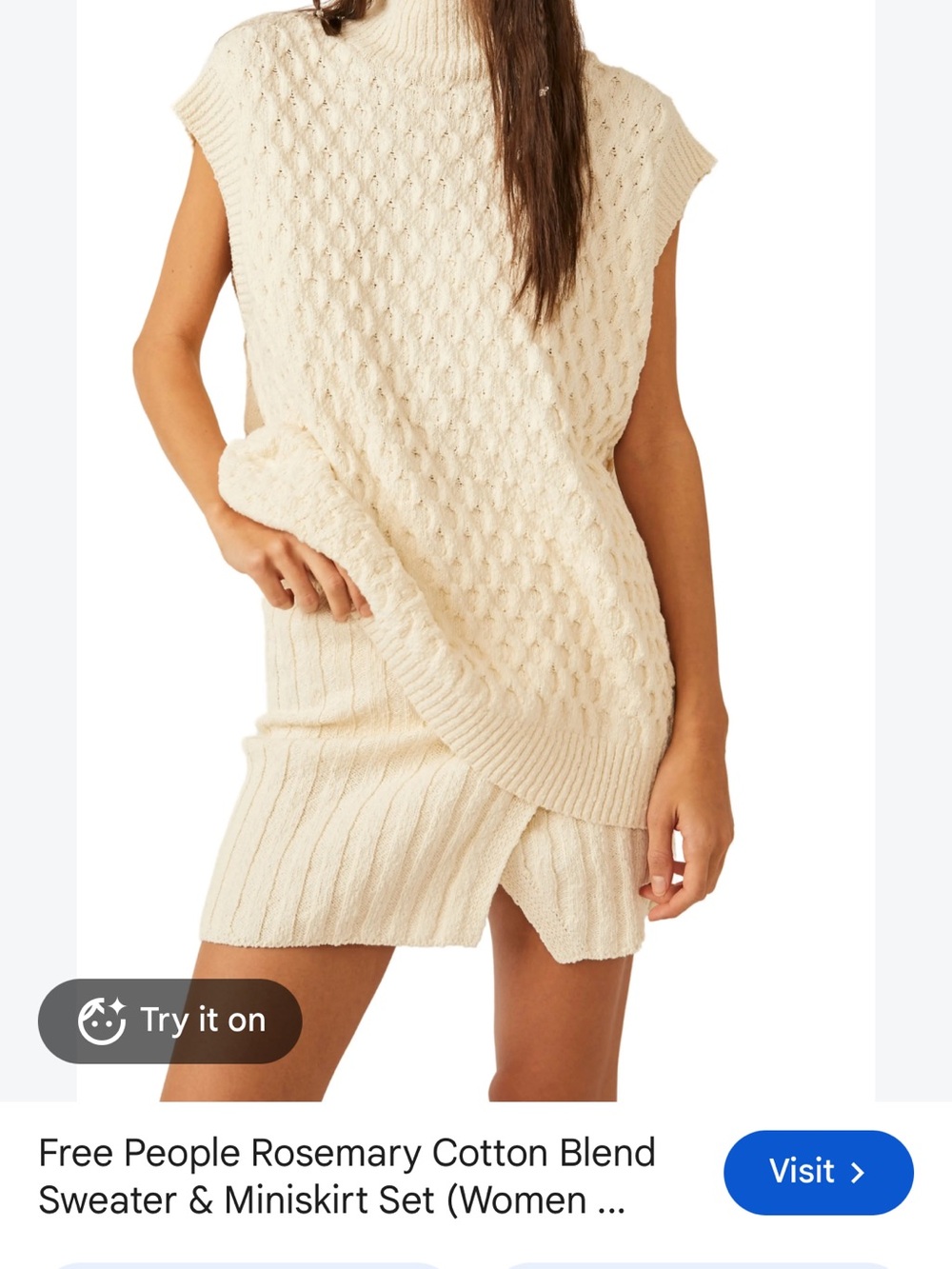 Free People Cream Cable-Knit Cowl Sleeveless Sweater